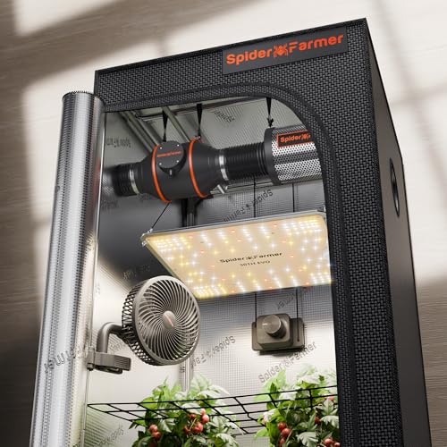 Spider Farmer Growzelt Komplettset SF1000 Grow Light Dimmbarer LED Grow Lampe Vollspektrum Samsung LM301H EVO Diodes GrowZelt Kit Komplettes 70x70x160cm Hydroponics Growing Tent Set Belüftungssystem