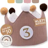 BJORKI® Geburtstagskrone Mädchen & Junge aus Musselin – Klett-Buttons mit Zahlen von 1-10 – Wendbare Krone Geburtstag Mädchen, Krone Geburtstag Junge, Krone Kindergeburtstag, Geburtstag Krone (Beige)