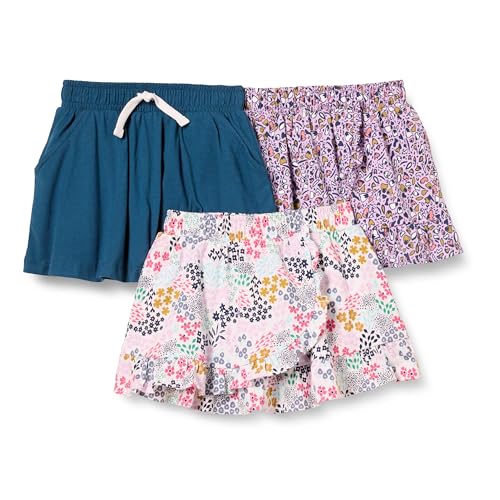 Amazon Essentials Mädchen Strick-Skorts, 3er-Pack, Marineblau Floral, 9 Jahre