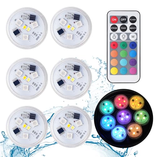 ALED LIGHT 6pcs Unterwasser Lichter Mini Licht RGB Multi Mehrfarbige Teichbeleuchtung Wasserdichte Teelichter Multicolor Weihnachten Dekoration für Aquarium Vase Badewanne Pool Haus