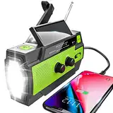 YIKANWEN Solar Radio,AM/FM Kurbelradio Tragbar USB Notfallradio mit 4000mAh Wiederaufladbare Batterie, Led Taschenlampe, SOS Alarm und Handkurbel Dynamo für Camping, Reisen (Grün)