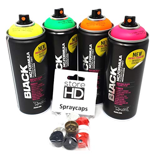 Montana Black Infra Sprühdosen Set Neon Farben + Ersatzsprühköpfe - 4 x 400ml