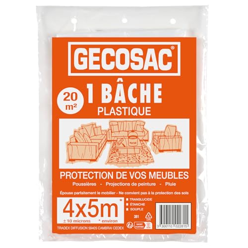 Gecosac 281 Abdeckplane aus Polyethylen, transparent, 4 x 5 m, 10 Mikron