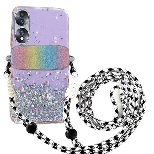 Tivenfezk Nadoli für Oppo A78 5G Glitzer Handykette Hülle,Silikon Bling Durchsichtig Crossbody Tasche zum Umhängen Schutzhülle mit Telefon Clip Halter Band