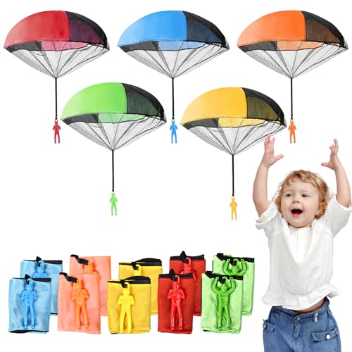 BLUESEABUY Fallschirm Spielzeug Kinder 10 Stück Fallschirmspringer Spielzeug Outdoor Wurf Parachute Spiele für Draußen Mitgebsel Kindergeburtstag Gastgeschenke