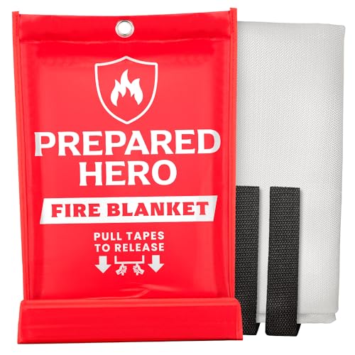 Prepared Hero Feuerlöschdecke für Notfälle - 1 Stück - Feuerlöschdecke für die Küche, 101.6cm x 101.6cm Brandschutzdecke für Zuhause, Glasfaser-Löschdecke