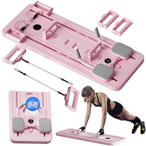 RIDEONMOP Pilates-Board, Pilates-Reformer-Set für zu Hause, Schiebebrett für komplette Körperformung und integrierte Workouts, Pilates-Geräte mit Timer,Rosa