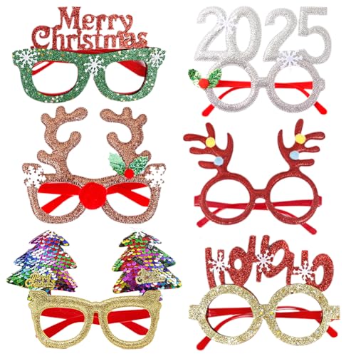 MOPQMKT Weihnachten Brillengestell 6pcs Gläser Cartoon Nette Sortierte Kinder Cartoon niedliche Gläser, Foto Requisiten, Zubehör, Erwachsene und Kinder Party Gläser