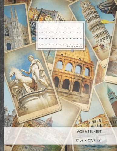 Vokabelheft: DIN A4 • 50+ Seiten, Soft Cover, Register, 2 Spalten, Erfolgs-Tacker, "Italienisch" • Original #GoodMemos Schulheft • Sprachen und Vokabeln leicht lernen, Lineatur 53