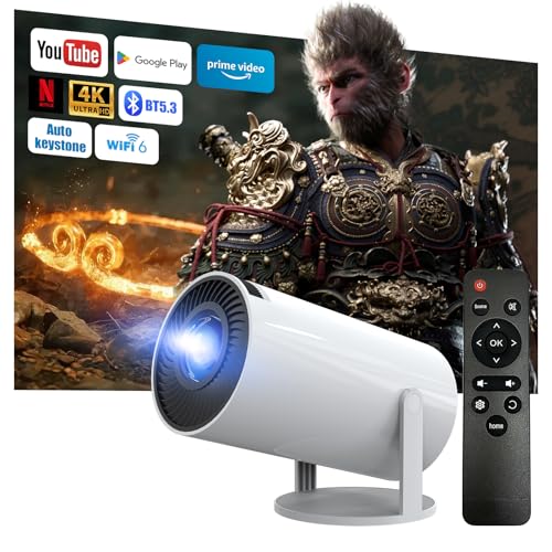 Beamer 4K 1080P Full HD Unterstützt Android 13, 2025 Upgraded Mini Beamer 5G WiFi 6 BT 5.3, Mini Projektor 4K Heimkino/Laptop/HDMI/USB/Auto Horizontal Trapezoid Correction