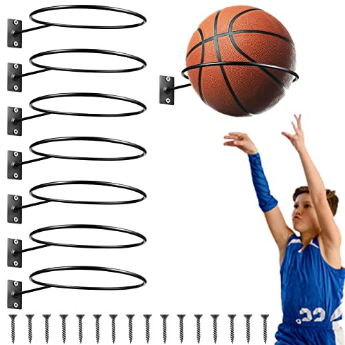 Funmo Wandhalterung Ball Rack 8 Stücke, Ballhalter Wand mit 16 Schrauben, Metall Ball Halter Schwarz, Ball Wandhalterung, für Basketbälle, Fußball, Volleyball Fußball Display