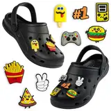 CityComfort Clogs Kinder, Gartenschuhe Badeschuhe Jungen mit abnehmbaren Anhängern (Schwarz, 30/31 EU)