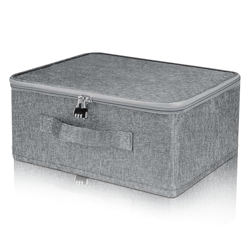 JAONLD AbschließBare Box,30 * 20 * 14 cm Aufbewahrungsbox mit Deckel Stoff Zusammenklappbar mit Griff,AbschließBare Kiste pour Aufbewahrung von Kleidung und Wertgegenständen