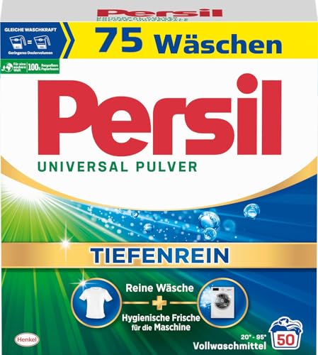 Persil Universal Pulver Tiefenrein Waschmittel (75 Waschladungen), Vollwaschmittel für reine Wäsche und hygienische Frische für die Maschine, effektiv von 20 °C bis 95 °C