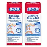 SOS Schmerz-Stopp-Gel, Schmerzgel zur schnellen Linderung von Muskelschmerzen, Gelenkschmerzen und posttraumatischen Schmerzen, mit Massage-Applikator und Kalt-Warm-Wirkung, 2 x 50 ml Gel