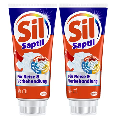 Sil Saptil für Reise & Vorbehandlung, Universalfleckenentferner, 2 x 200 ml, für die Vorbehandlung mit Turbowirkung bei hartnäckigen Verschmutzungen aller Textilarten in praktischer Reisegröße