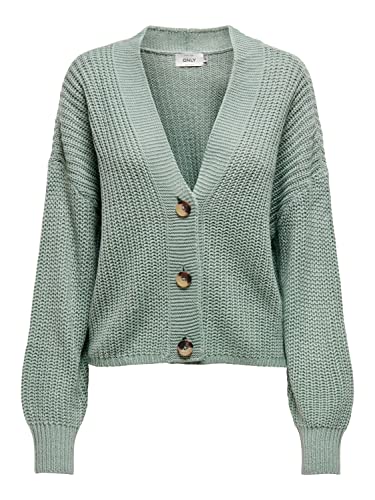 ONLY Damen Kurze Strickjacke | Langarm V-Ausschnitt Cardigan Knitted Basic | Stretch Sweater ONLCAROL, Farben:Grün, Größe:M