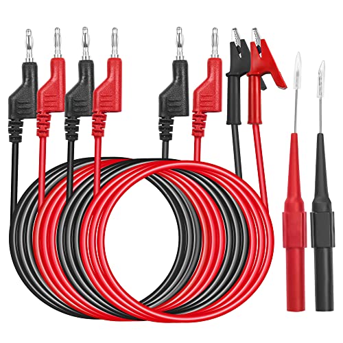 6 Stück Multimeter Messleitungen Set mit Krokodilklemmen, 4mm Isolierte Bananenstecker Messleitung, Messleitungen für Strommessgeräte, Prüfsonden für Digital Multimeter Elektrische Prüfung