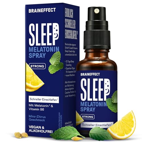 BRAINEFFECT SLEEP SPRAY STRONG Das Original® - Melatonin Spray Hochdosiert - 240 Tage Vorrat Einschlafspray - mit Minze, Zitrone, Lavendel und Ashwagandha, Zuckerfrei