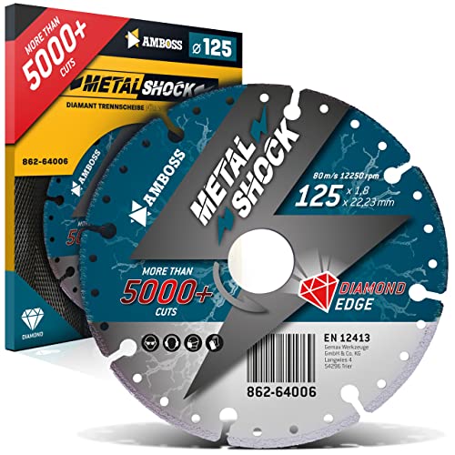 AMBOSS METAL SHOCK 5000+ - Diamant Trennscheibe 125 x 1,8 x 22,23 mm - geeignet für Metall/Stahl/Inox - passend für Winkelschleifer - extrem lange Standzeit