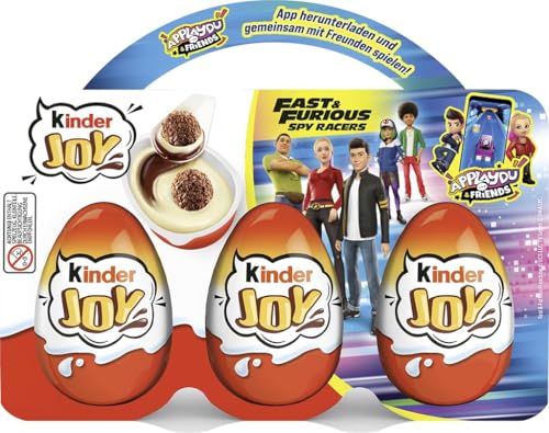 kinder Joy – Überraschungsei mit leckerer Milch- und Kakaocreme, Knusperkugeln und Spielzeug – 3 kinder Joy à 20 g