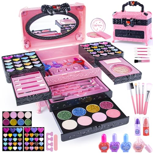 Kinderschminke Set Mädchen, Schminkkoffer Mädchen, Kids Makeup - Waschbar Schminke Kinder Mädchen Spielzeug, Halloween Weihnachts Geburtstags Geschenke für Mädchen 4-12 Jahre (Pink)