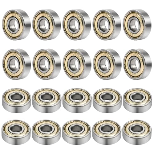 20 Stück Kugellager 8x22x7mm, Kugellager 608ZZ, ABEC Inliner Kugellager Skateboard, Skateboard Kugellager 608, Metall Double Shielded Miniatur Rillenkugellager für Skateboard Roller Inline Skates