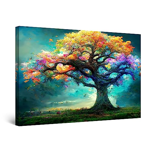 Startonight Leinwand Wandkunst – Abstrakt Bunter Baum Einzelne Malerei – Kunstwerk Fertig zum Aufhängen für Wohnzimmer Großes Bild Heim Dekoration Drucken Moderne und Malerei 80 x 120 cm