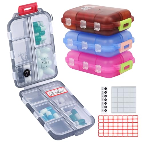 4 Pack Tablettenbox 7 Tage, Pillendose 10 Fächer Handlicher Medikamentenbox Leicht Zu für Reise & Tägliches Gebrauch Öffnen Pillendose 7 Tage by MuchengbaoVier （Vier Farben gemischt）