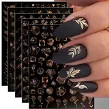 JMEOWIO Nagelsticker Frühling Blume 12 Blatt Nail Art Sticker Selbstklebend Nagelaufkleber Sommer Blumen Gold Dekoration Nageldesign Zubehör