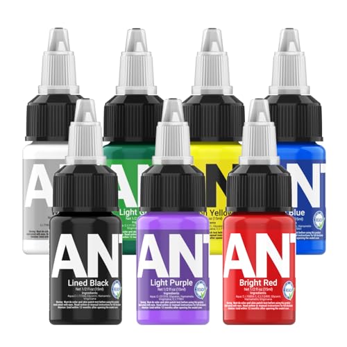 Premium Tattoo Farbe Set,7 Farben Tattoo Tinte 0.5oz 15ml Tattoo Ink für Anfänger und Künstler TI5003EU-15-7