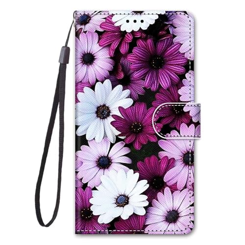 Rnrieyta Miagon Full Body Flip PU Leder Schutzhülle für Oppo A58 5G,Bunt Muster Hülle Brieftasche Case Cover Ständer mit Kartenfächer,Lila Blume