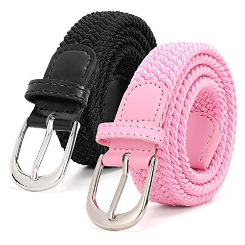 SUOSDEY 2 Stück gewebter elastischer Kindergürtel für Jungen Mädchen, 2.5 cm breite schwarz pink