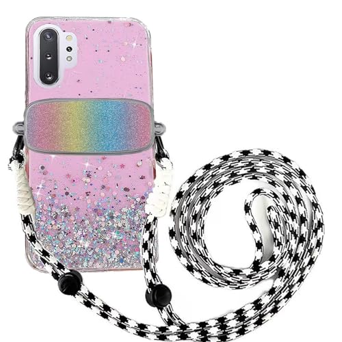 Tivenfezk Nadoli für Huawei P30 Pro Glitzer Handykette Hülle,Silikon Bling Durchsichtig Crossbody Tasche zum Umhängen Schutzhülle mit Telefon Clip Halter Band