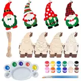 sizzlepop 40 Stück Weihnachten Basteln Holz, Wichte Anhänger, Holzanhänger zum Bemalen Weihnachten Basteln Kinder, Holz Basteln Weihnachten Kinder Set mit Aquarellpinsel Schnur Pigmente Palette