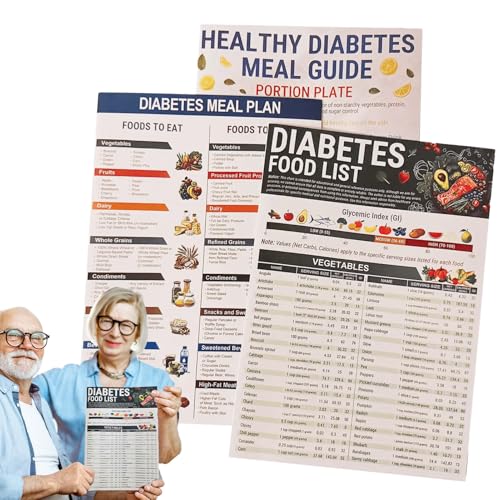 Diabetiker-Lebensmittelliste | 3-teiliges Ernährungsplaner-Buch Für Diabetiker | Nährwerttabelle Für Lebensmittel | Ideal Für Esszimmer - Mahlzeitenplanung Und Gesunde Ernährung, 30 X 20 Cm