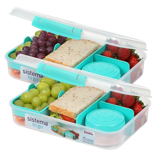 Sistema To Go Bento Box Create | Lunchboxen mit Fächern & Snack Pots | 1,48 L | BPA-frei | 2 Stück | Minty Teal
