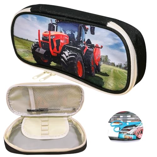 HGSHUO Federmäppchen Traktor Mäppchen mit Große Federtaschen Traktor Farm Schlamppermäppchen Auto Federtasche Pencil Case Junge Teenager Schulmäppchen Traktor Reißverschluss Federmappe