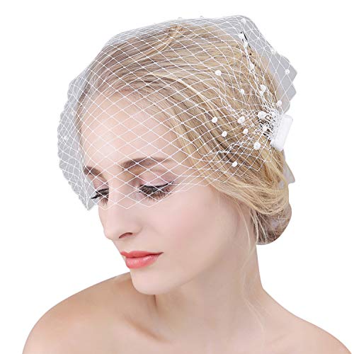 Fascinators Elegant Kopfbedeckung Mesh Hochzeitskirche Haarschmuck Braut Haar Schleier Perlen Cocktail Haarreif TeaParty Karneval Haar Clip Accessoires Hochzeitszubehör Damen Mädchen Mini Hut