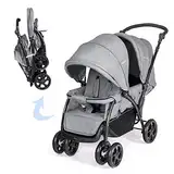 DREAMADE Geschwisterwagen 2 in 1, Doppelkinderwagen baby und kleinkind, Zwillingswagen Faltbar, Babywagen mit Doppelsitz, kinderwagen für 2 kinder, Grau (Grau)