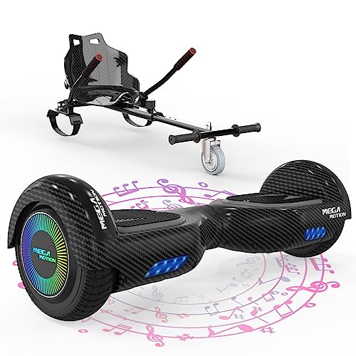 MEGA MOTION Hoverboards mit Hoverkart für Kinder, 6.5 Zoll Hoverboards mit Bluetooth Lautsprecher, mit LED-Leuchten, Geschenk für Kinder und Jugendliche
