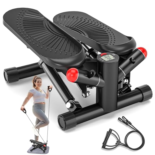 Mini Stepper für Zuhause mit Power Ropes, Up-Down Swing Stepper mit LCD-Monitor, Stepper Hometrainer für Anfänger & Fitness Trainingsgerät 150kg - Bein/Arm Trainer, Home Fitness Exercise