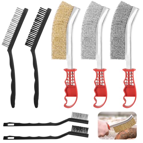 7 Stück Drahtbürste Set, Stahlbürste mit Messingbürste Grill, Edelstahlbürste und Nylonbürste, Metallbürste für Holz, Bohrer, Reinigung Schweißschlacke, Rostentfernung, Drahtbürsten Set
