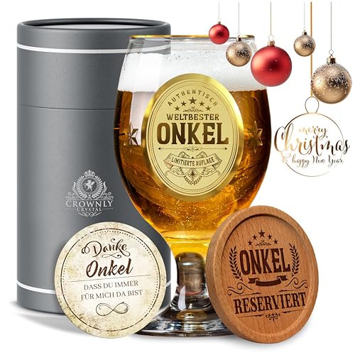 CROWNLY CRYSTAL® Geschenke für Onkel Bierglas mit Gravur Personalisierte Geschenke Geburtstagsgeschenk Onkel Geschenke Zum Jahrestag für Ihn Bierglas Personalisiert Onkel Tasse Bester Onkel