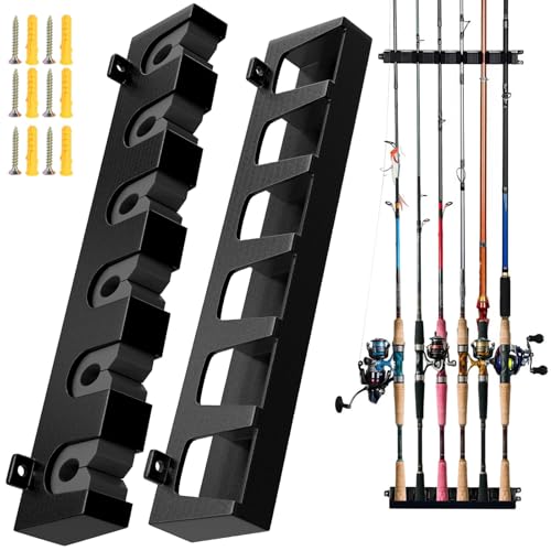 KGGZKG 1 Paar Rutenhalter Wand Vertikale Angelrutenhalter Wand Angelruten Wandhalterung Rutenständer Angelrutenstände Aufbewahrung von 6 Ruten für Garage Wand Deckenmontage Boot