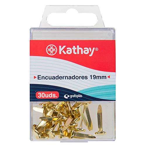 Kathay 86400765 Box mit 30 Metallheftern, goldfarben, 19 mm, ideal für Schul- und Dokumente