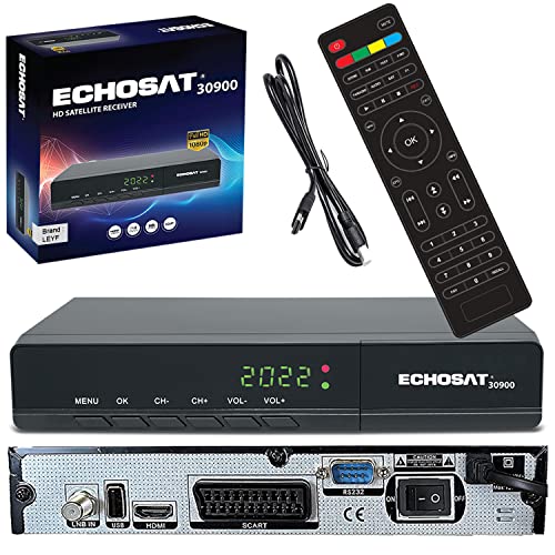 Echosat & Leyf 30900 Digital Satelliten Receiver -DVB-S/DVB-S2 -Digitaler Sat Receiver -Full HD 1080p Satellit für TV - HD [Vorprogrammiert für Astra,Hotbird und Türksat]