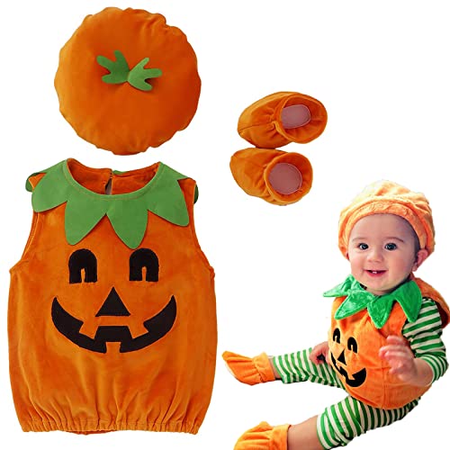 Hifot Halloween Kostüm Kürbis Kinder,Baby Kürbis Kostüm mit Hüte und Schuhe Halloween kostüm Mädchen Jungen Faschingskostüm Baby