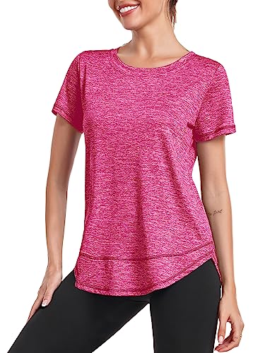 Deaviya Sport T-Shirt Damen, Kurzarmshirt Frauen, Workout Tops Rundhalsausschnitt Athletisch Lässig Laufen Yoga Fitness T-Shirts Locker Seite Split Tee