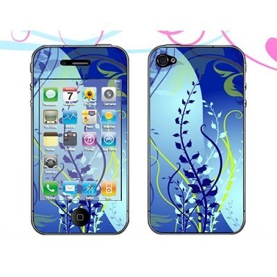 wortek Skin Schutzfolie Apple iPod Touch 4 4G Blaue Blumen Ranken